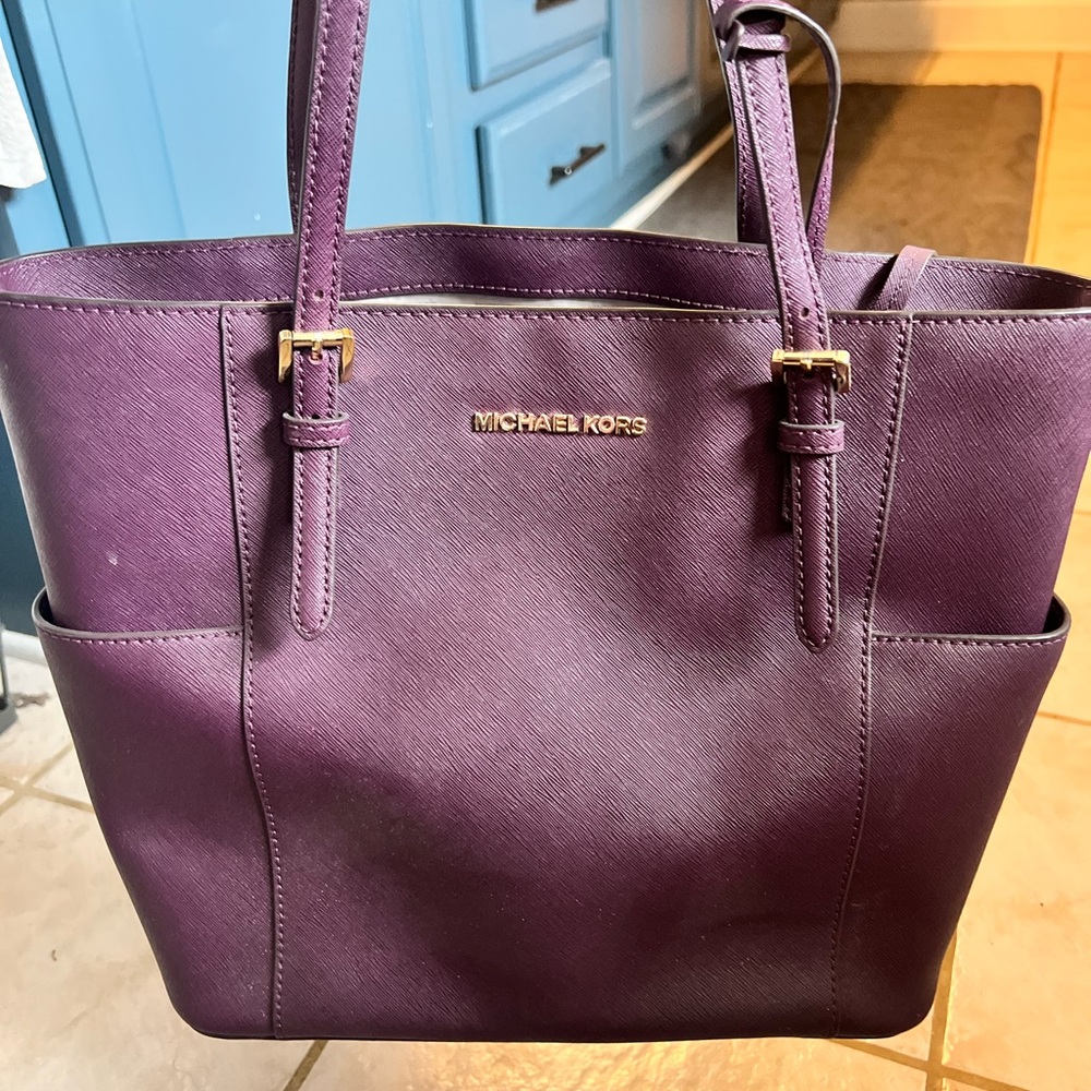 Michael Kors Purple Leather Tote with Metallic Accents